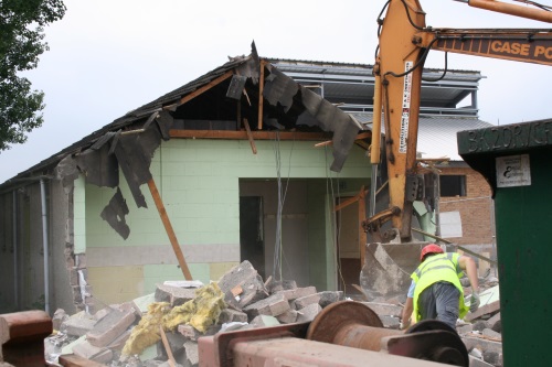 St. Barnabas Chruch being demolished>
